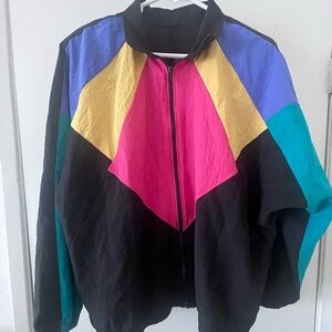 Vintage 80s colorblock windbreaker jacket with shoulder pads retro streetwear